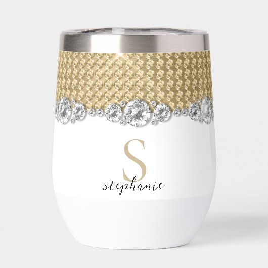 Diamanten Goud Elegant Glanzend Monogram Aangepast (Achterkant)