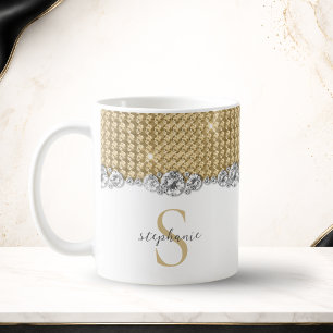 Diamanten Goud Elegante Blinkende Monogram Aangepa Koffiemok