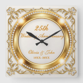 Diamanten & gouden 25e huwelijksjubileum cadeau vierkante klok