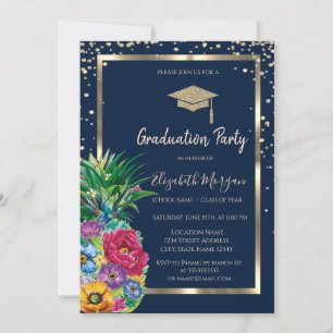 Diamanten Gouden Afstudeerhoed Ananas Navyblauw Kaart