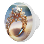Diamanten gouden ring op het strand keramische knop (Rechts)