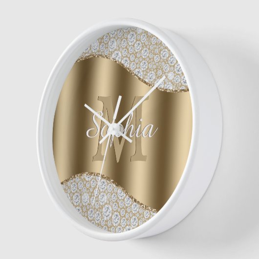 Diamanten, Groot Gouden Monogram, Witte Script Naa (Hoek)