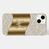 Diamanten, Groot Gouden Monogram, Witte Script Naa Case-Mate iPhone Case (Achterkant (horizontaal))