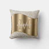 Diamanten, Groot Gouden Monogram, Witte Script Naa Kussen (Voorkant)