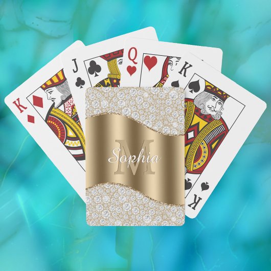 Diamanten, Groot Gouden Monogram, Witte Script Naa Pokerkaarten