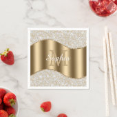 Diamanten, Groot Gouden Monogram, Witte Script Naa Servet (Insitu)