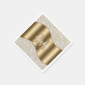 Diamanten, Groot Gouden Monogram, Witte Script Naa Servet (Hoek)