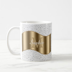 Diamanten, Groot Gouden Monogram Witte Script Naam Koffiemok