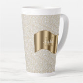 Diamanten, Groot Gouden Monogram Witte Script Naam Latte Mok (Rechterhoek)