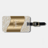 diamanten, groot goudmonogram, witte scriptnaam bagagelabel (Voorkant horizontaal)