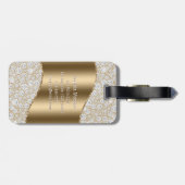 diamanten, groot goudmonogram, witte scriptnaam bagagelabel (Achterkant horizontaal)