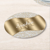 diamanten, groot goudmonogram, witte scriptnaam ronde kartonnen onderzetter (Gebogen)