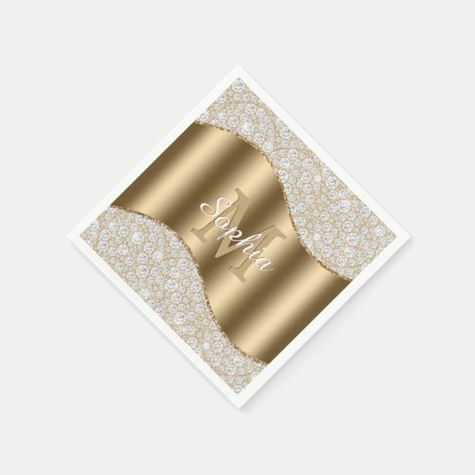 diamanten, groot goudmonogram, witte scriptnaam servet (Hoek)