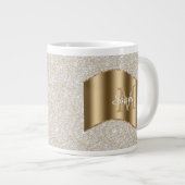 Diamanten, grote gouden monogram witte scriptnaam koffiekop (Voorkant rechts)