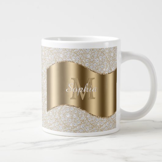 Diamanten, grote gouden monogram witte scriptnaam koffiekop (Rechts)