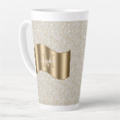 Diamanten, grote gouden monogram witte scriptnaam latte mok (Linkerhoek)