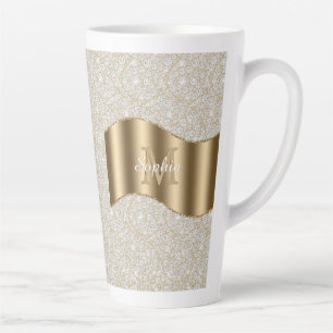 Diamanten, grote gouden monogram witte scriptnaam latte mok