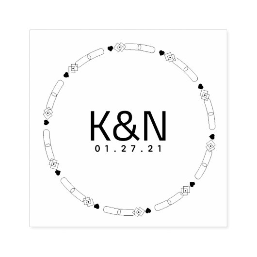 Diamanten Hart Cirkelvormig Initieel Logo Trouwste Rubberstempel (Afrduk)