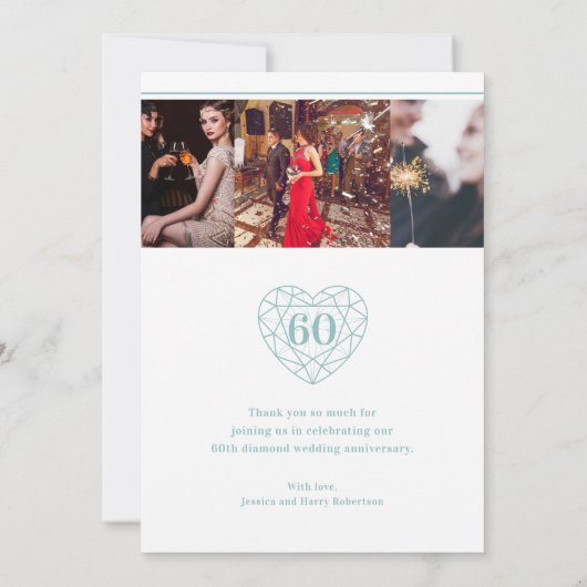 Diamanten hart jubileum 60 jaar foto bedankkaart (Achterkant)