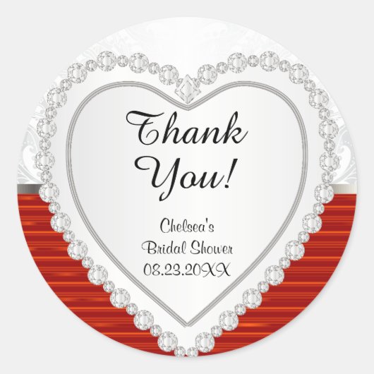 Diamanten Hart op Witte en Rode Achtergrond Ronde Sticker (Voorkant)