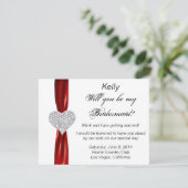 Diamanten Hart Rode Trouwjurk Bruidsmeisje Kaart (Staand voorkant)