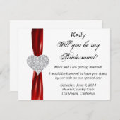 Diamanten Hart Rode Trouwjurk Bruidsmeisje Kaart (Voorkant / Achterkant)