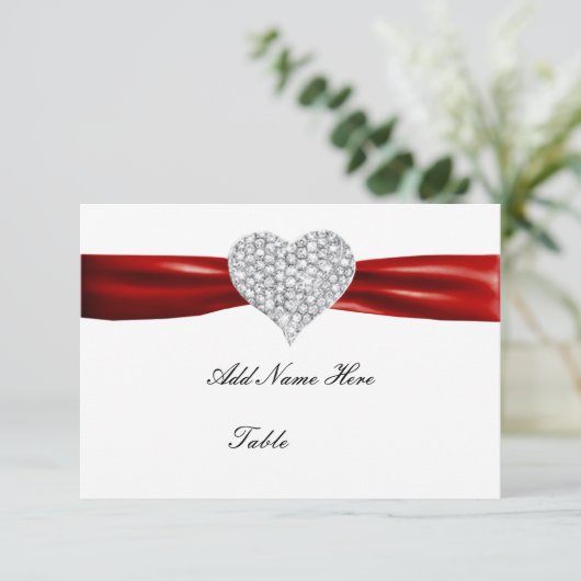 Diamanten Hart Rode Trouwtafel Plaatskaart (Staand voorkant)