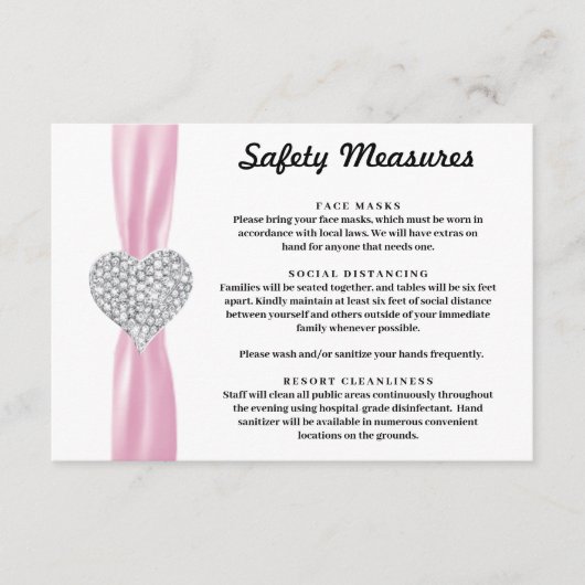 Diamanten Hart Roze Lint Veiligheidsmaatregelen Informatiekaartje (Voorkant)