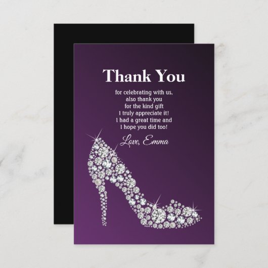 diamanten hoge hakken paarse elegant dank je credi kaart (Voorkant / Achterkant)