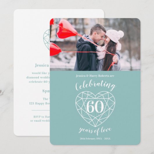 Diamanten Jubileum 60 jaar foto uitnodigingen (Voorkant / Achterkant)
