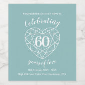 Diamanten jubileum 60 jaar liefde wijn labels wijn etiket (Enkel label)