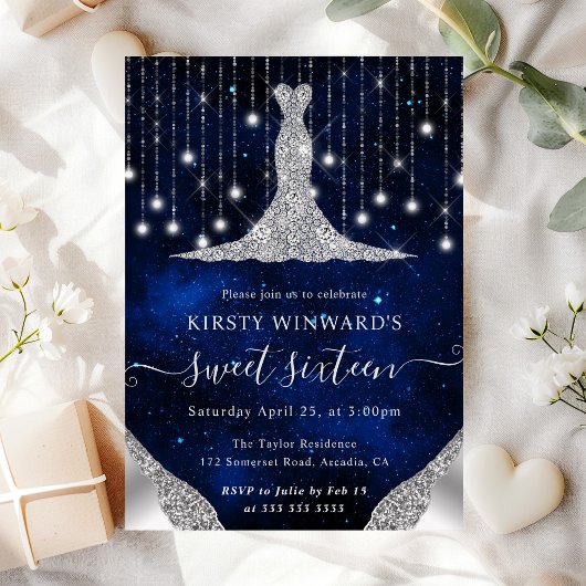 Diamanten jurk & Bokeh slingerlichten Sweet 16 Kaart