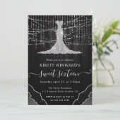 Diamanten jurk & bokeh snoer verlichting Sweet 16 Kaart (Staand voorkant)