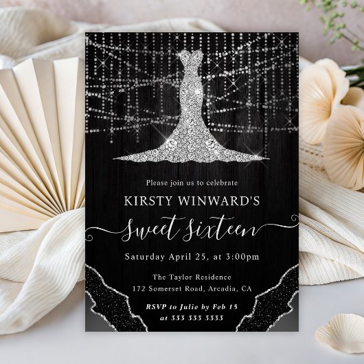Diamanten jurk & bokeh snoer verlichting Sweet 16 Kaart
