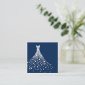 Diamanten jurk op marineblauwe weddingplanner vierkante visitekaartje (Staand voorkant)