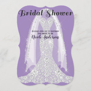 Diamanten jurk paarse seringe glamour bruidsmeisje kaart