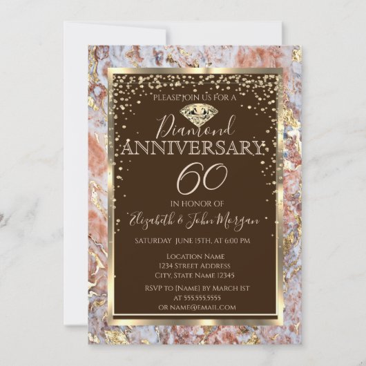 Diamanten kader marmer glitters bruiloft jubileum kaart (Voorkant)