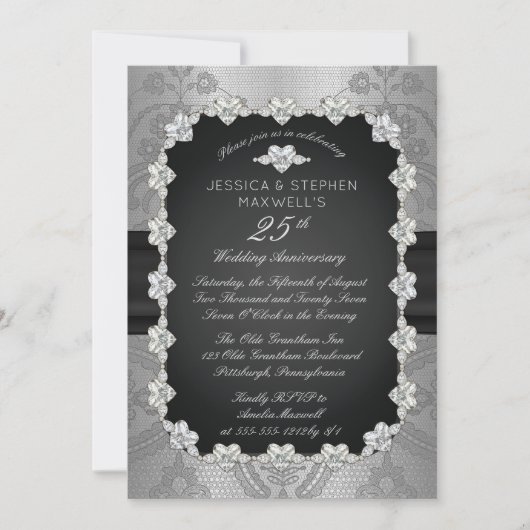 Diamanten | Kant 25e zilveren huwelijksjubileum Kaart (Voorkant)