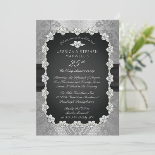 Diamanten | Kant 25e zilveren huwelijksjubileum Kaart (Staand voorkant)