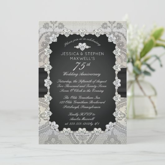 Diamanten | Kant 75e trouwdagjubileum Kaart (Staand voorkant)