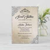 Diamanten Kant Glans Goud Zilver Sweet Sixteen Kaart (Staand voorkant)