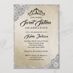 Diamanten Kant Glans Goud Zilver Sweet Sixteen Kaart