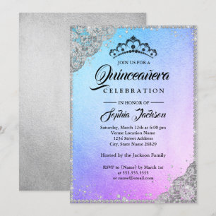 Diamanten Kant Glitter Blauw Paars Quinceanera Kaart