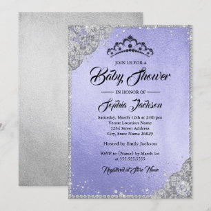 Diamanten Kant Paarse Zilveren Meisje Baby Shower Kaart
