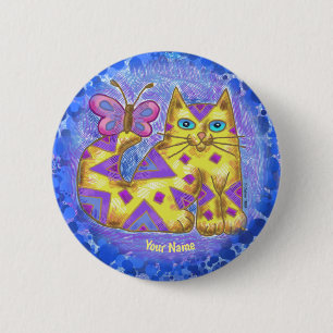 diamanten kat speld ronde button 5,7 cm