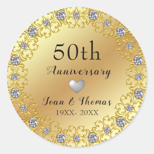 Diamanten Krans En Zilver Hart Ronde Sticker (Voorkant)