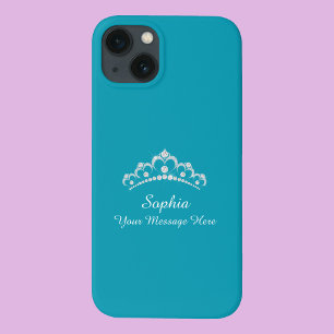 Diamanten Kroon, Naam, Uw Bericht, Turquoise Case-Mate iPhone Case