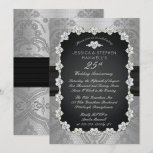 diamanten   Lace 25th Silver Wedding Jubileum Kaart