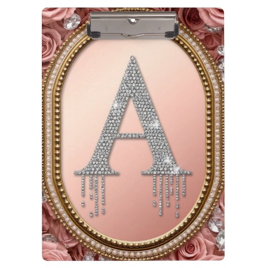 Diamanten Letter A Monogram in Gouden Frame met Ro Klembord (Voorkant)
