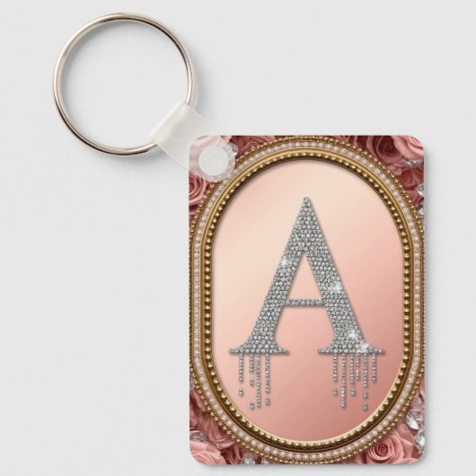 Diamanten Letter A Monogram in Gouden Frame met Ro Sleutelhanger (Voorkant)
